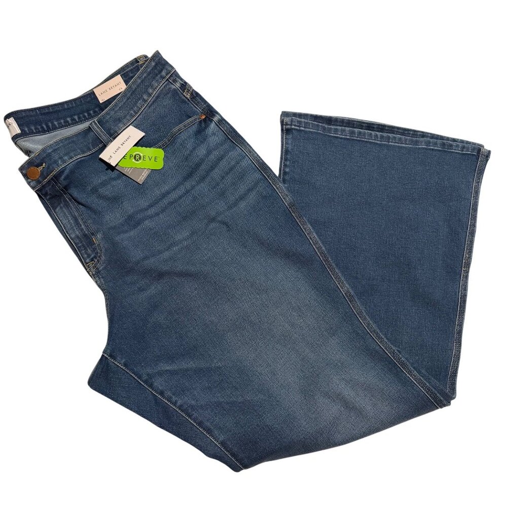 NWT Lane Bryant Womens Flare Jeans Size 26 Long Mid Rise Denim Blue Stretch NEW